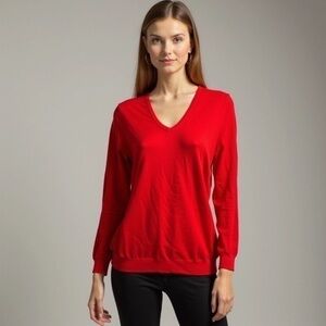 Love Ellie Orange V-Neck Sweater Lattice Back Detail Size XS